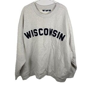 Lands End Wisconsin Sweatshirt Women 2X (20W-22W) Embroidered Gray Crewneck EUC